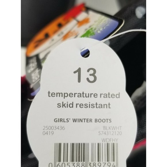 NEW WONDER NATION GIRLS WINTER  BOOTS BLACK Pink Polka Dot Hook and Loop 13-1 - Picture 9 of 10